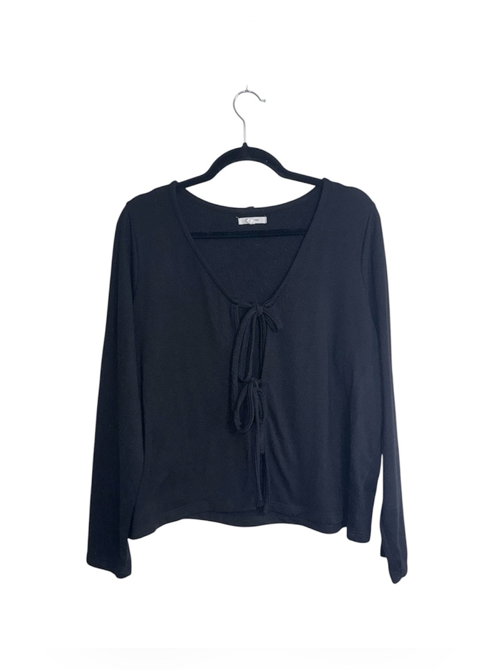Maurices Double Tie Front Cardigan Top Solid Black Long Sleeve Plush Large